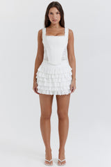 white layered mini skirt
