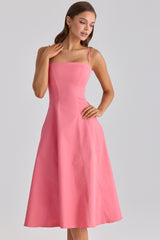 raspberry cotton flared midi sundress