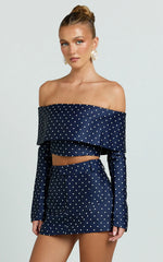 Lana Mini Skirt - Structured Tailored Skirt in Navy/White Polka Dot