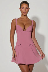 Bow-Detail A-Line Mini Dress in Dusty Pink