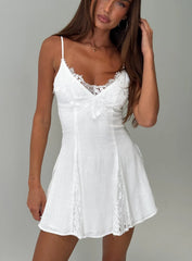 Bloomie Lace Godet Mini Dress White