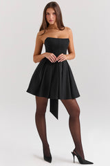 black strapless detachable bow mini dress