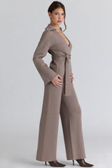 taupe wool wide leg trousers