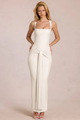 Square-Neck Tie-Gather Maxi Dress in Pearl