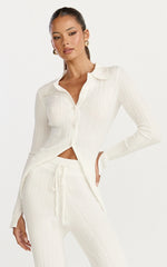 Kelsey Top - Button Through Long Sleeve Knitted Top in Cream