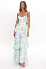 Vianne Tiered Cut-Out Maxi Dress Floral Blue