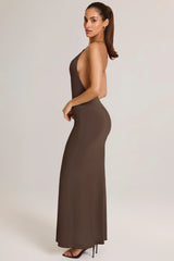 Modal Plunge Backless Maxi Dress in Chocolate Brown