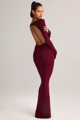 Modal Ruched Backless Maxi Dress in Wine