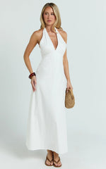 Connor Midi Dress - Halter Neck Tie Back Dress in White