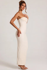 Embellished Bandeau Cowl Neck Maxi Dress in Snow
