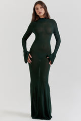 forest green knit maxi dress