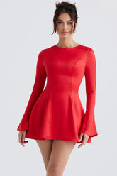 red satin mini dress