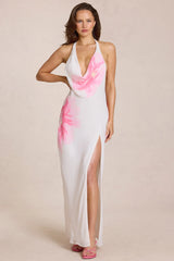 Chiffon Maxi Dress in White Floral Print
