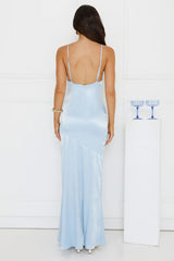 Lost In Love Satin Slip Maxi Dress Blue
