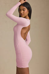 Modal Twist-Front Ruched Backless Mini Dress in Soft Pink