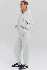 light grey marl cotton fleece-back zip through hoodie