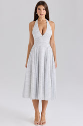 polka dot print georgette halter sundress