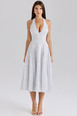 polka dot print georgette halter sundress
