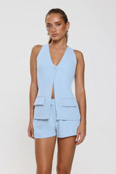 Monochrome Mood Tailored Vest Top Blue