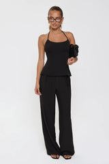 Linear Mood High Rise Straight Leg Tailored Pants Black