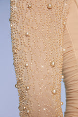 Embellished Long Sleeve Mini Dress in Sand