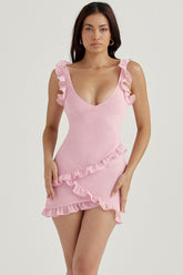 pink quartz ruffle mini dress