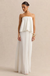 Saralyn White Bandeau Maxi Dress With Pleated Skirt