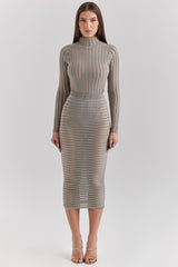grey velour sheer striped bodysuit