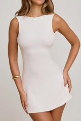 High Neck Open Back Mini Dress in White