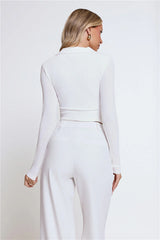 BASE Form Luxe Knit Collared Long Sleeve Top White