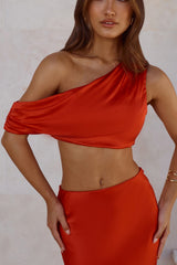 Indulgent Love Off Shoulder Satin Crop Top Red