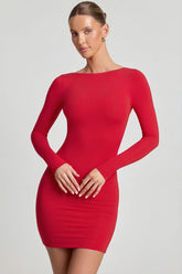 Open-Back Bodycon Mini Dress in Cherry Red