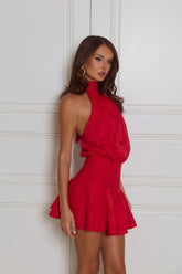 Flaunt It Gorgeous Halter Mini Dress Red