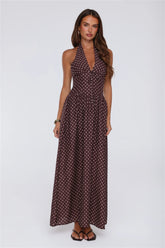 Yes To Polka Dots Halter Maxi Dress Brown