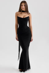 black mesh maxi skirt with fluted hem