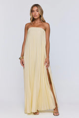 Moonlit Sea Pleated Strapless Maxi Dress Lemon