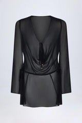 Cowl-Neck Mini Dress in Black