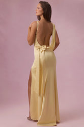 Satin Draped Bridesmaid Dress in Butter