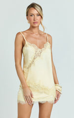 Ava Top - Lace Trim Asymmetrical Camisole Top in Lemon
