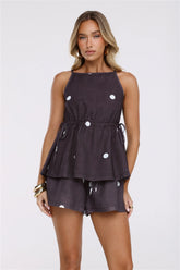 Sunlit Muse Polka Dot Top Brown