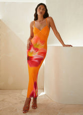 Kasey Midi Dress - Orange Tropical