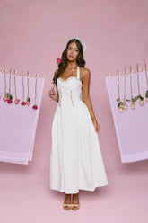 Vintage Fleur Halter Maxi Dress White