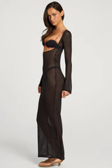 Open-Front Maxi Dress in Black