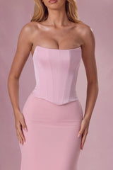 Satin Corset Bridesmaid Dress in Blush