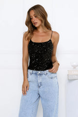 Sparkling Diamond Sequin Crop Top Black