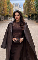 Vicki Trench Coat - Faux Leather Washed Trench Coat in Chocolate
