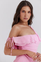 cotton candy off shoulder mini dress