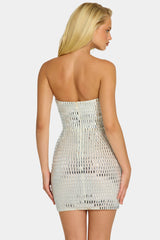 Embellished Bandeau Mini Dress in White