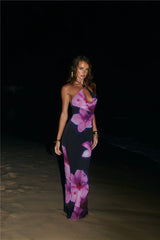 Midnight Blossoms Halter Maxi Dress Floral