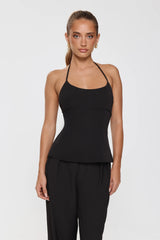 Modern Preppy Tailored Halter Top Black